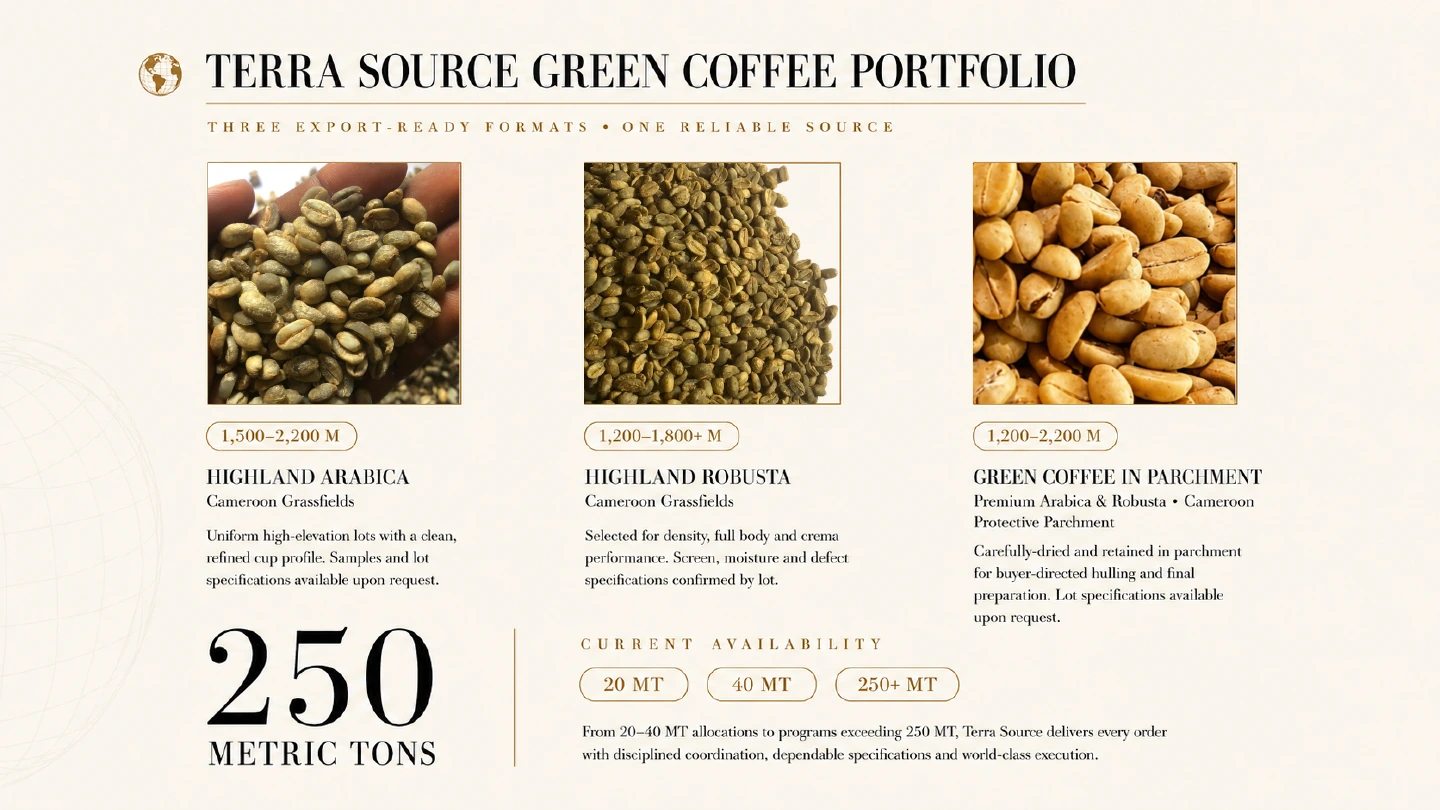 Terra Source green coffee portfolio and current availability