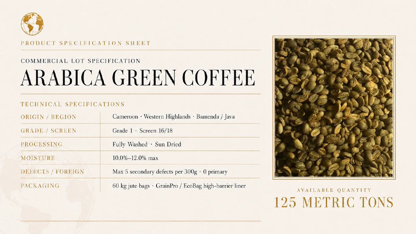 Arabica green coffee commercial lot specification