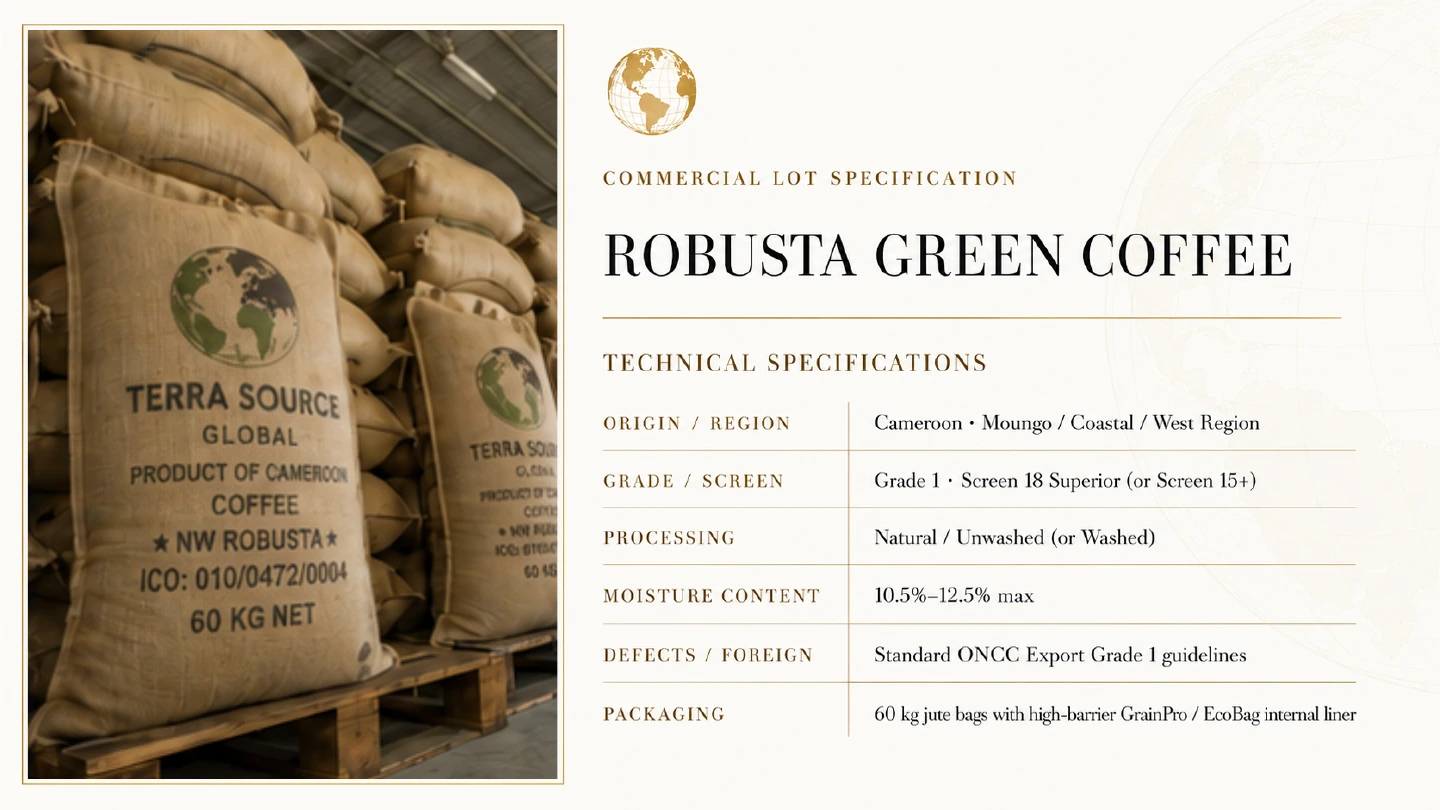 Robusta green coffee commercial lot specification